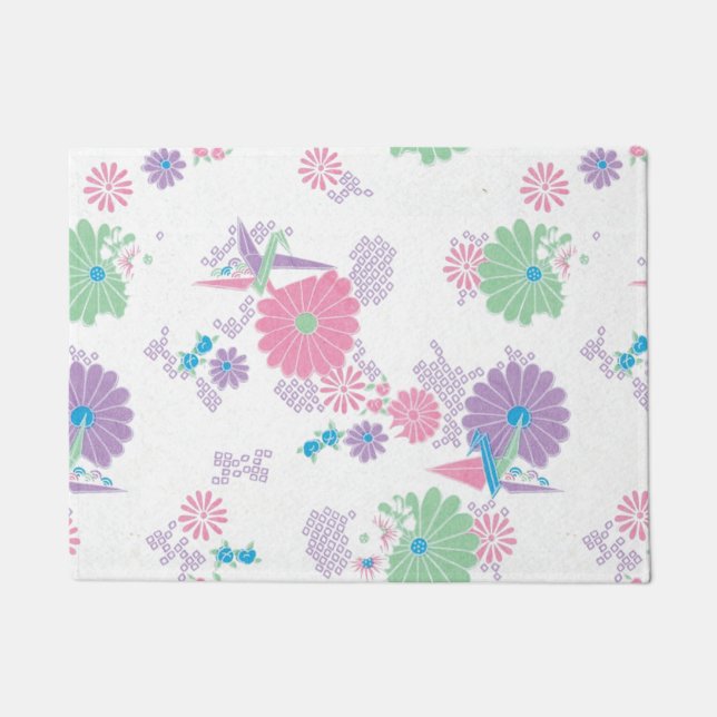 Origami Paper Cranes and Flowers Doormat (Front)
