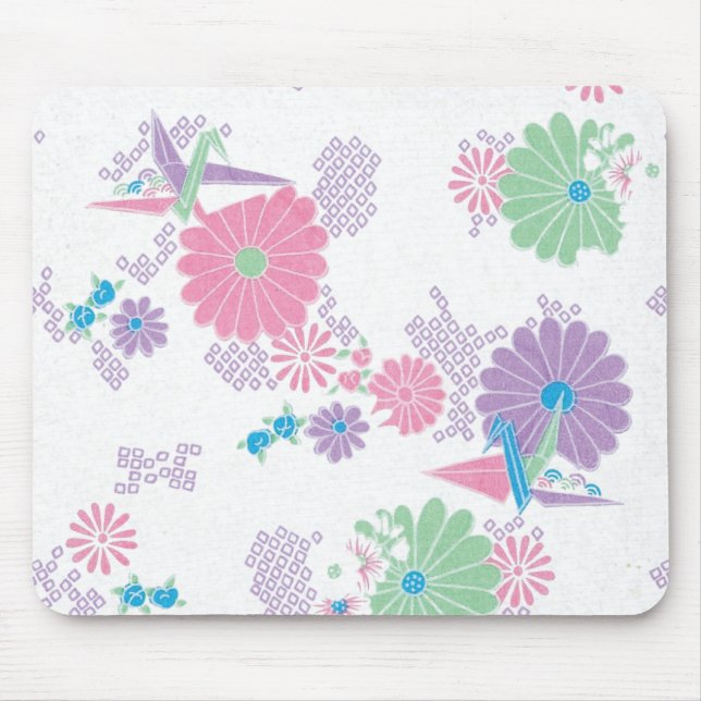 Origami Paper Cranes and Flowers Mouse Pad (Front)