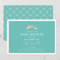 Origami Paper Cranes Teal Baby Shower Invitation
