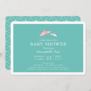 Origami Paper Cranes Teal Baby Shower Invitation