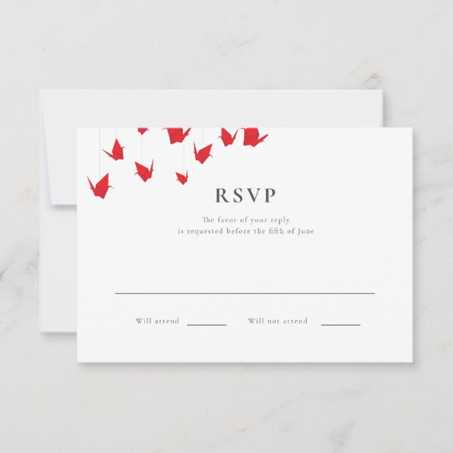Origami Paper Cranes Wedding RSVP Card (Front)