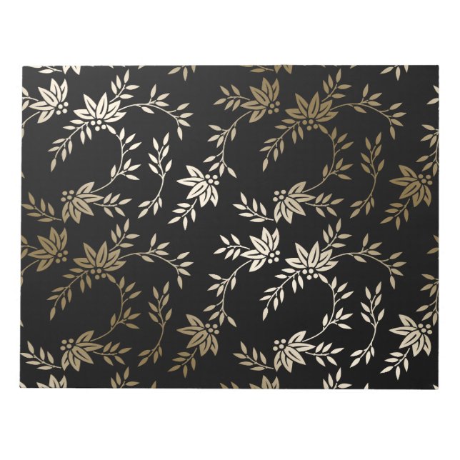 Origami Paper Leaf Floral Black Gold Notepad (Front)