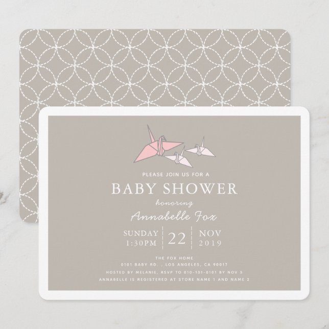 Origami Paper Twin Cranes Baby Shower Invitation (Front/Back)