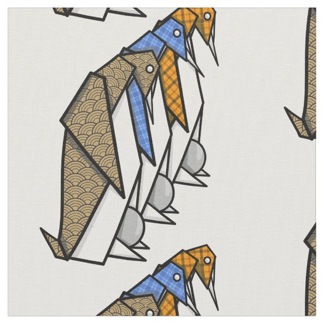 Origami Penguins Protecting Theie Eggs Fabric (Close Up)