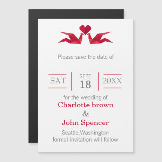 origami red cranes save the date magnetic invitation
