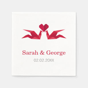 origami red cranes Wedding personalised napkins