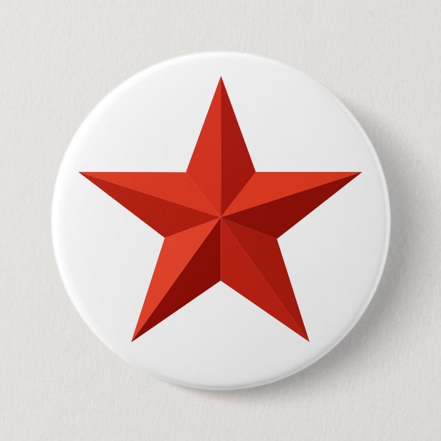 Origami red star 7.5 cm round badge (Front)