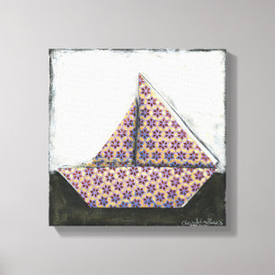 Origami Sailboat on Star Design Paper Canvas Print