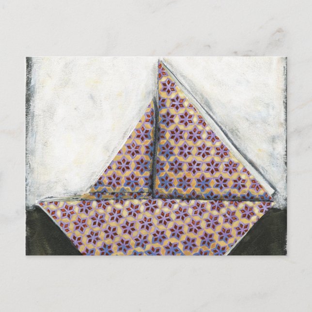 Origami Sailboat on Star Design Paper Postcard (Front)