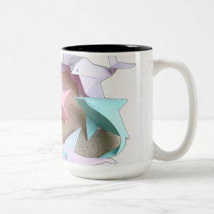 Origami Sea Creatures with Pastel Waves Two-Tone Coffee Mug