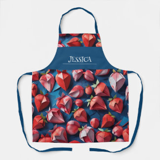 Origami Strawberry Watercolor Pattern Personalised Apron