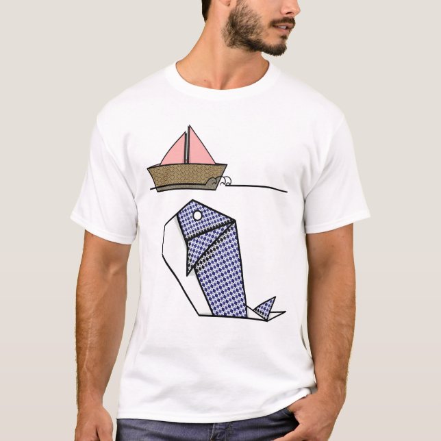 Origami Whale Under Paper Boat T-Shirt (Front)