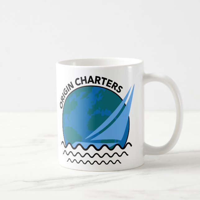 'Origin Charters' Sail Boat Logo / Slogan Classic Coffee Mug (Right)