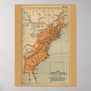 Original 13 American Colonies Map Poster