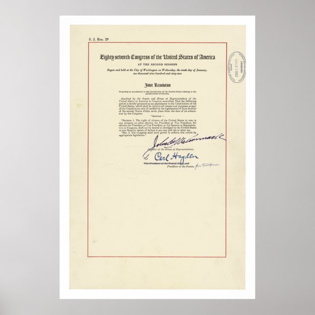 ORIGINAL 24th Amendment U.S. Constitution Poster (Front)