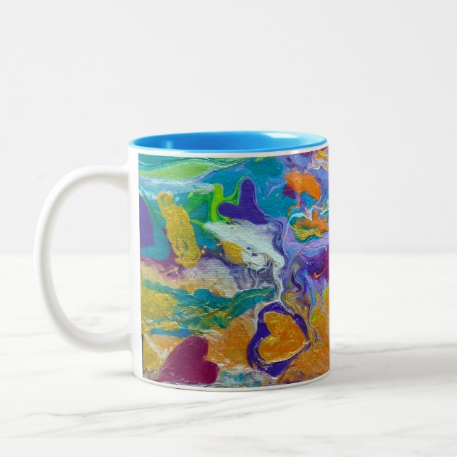 original abstract art Hearts Adrift Two-Tone Coffee Mug (Left)