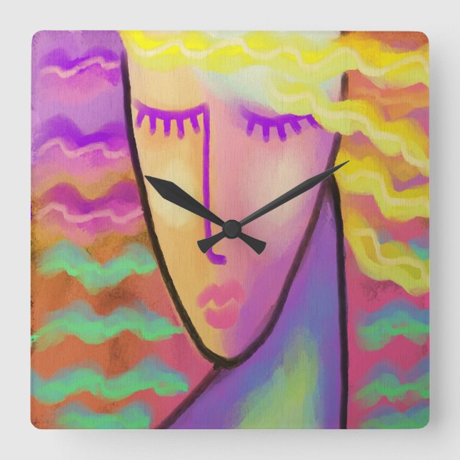 Original Abstract Art Square Wall Clock (Front)