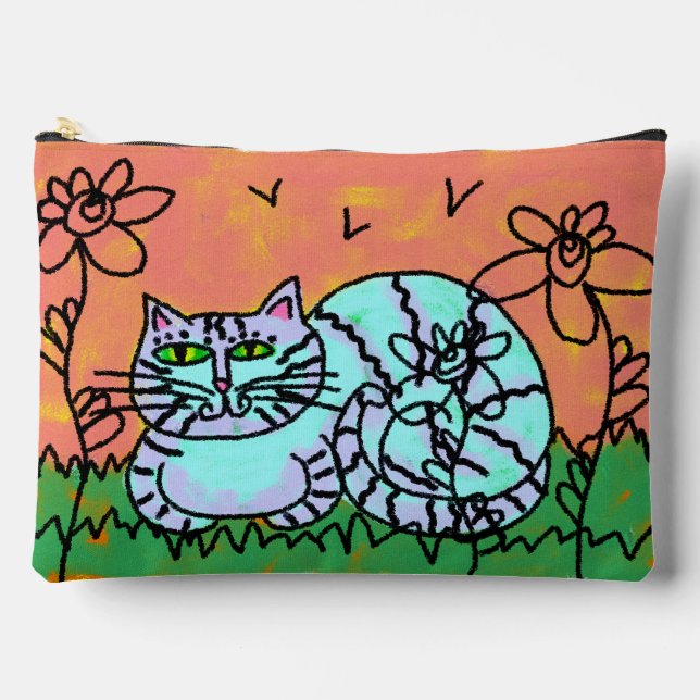 Original Abstract Cat Art Accessory Pouch (Front)