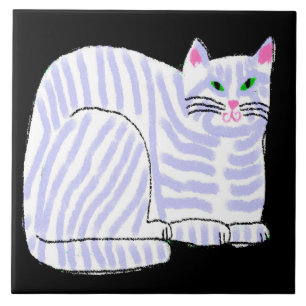 Original Abstract Digital Cat Art Ceramic Tile