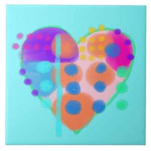 Original Abstract Digital Heart Painting Ceramic Tile