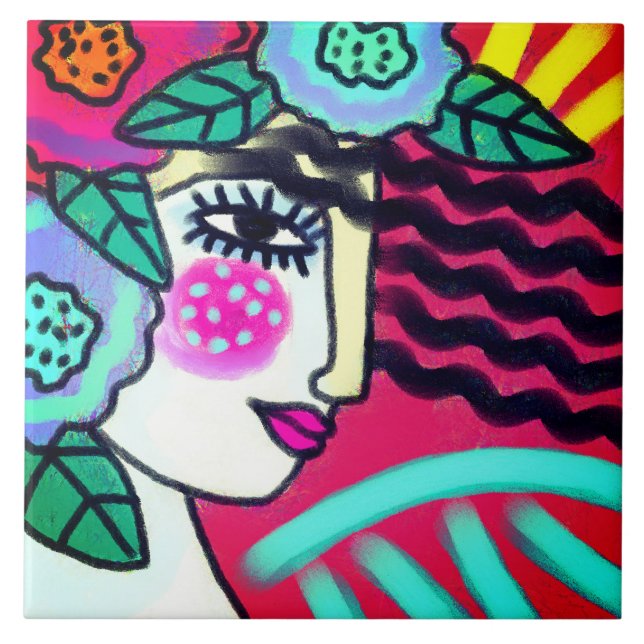 Original Abstract Digital Painting Ceramic Tile (Front)