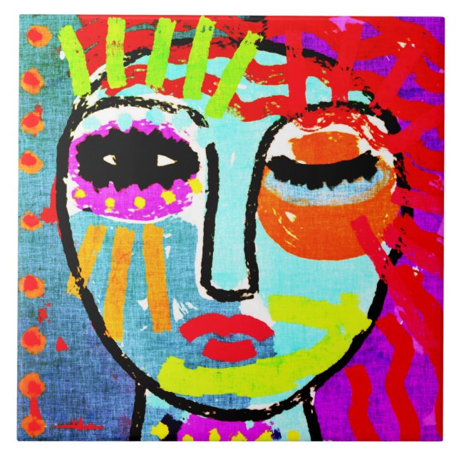 Original Abstract Digital Painting  Ceramic Tile (Front)