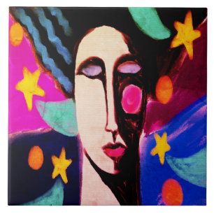 Original Abstract Digital Painting of a Woman Ceramic Tile