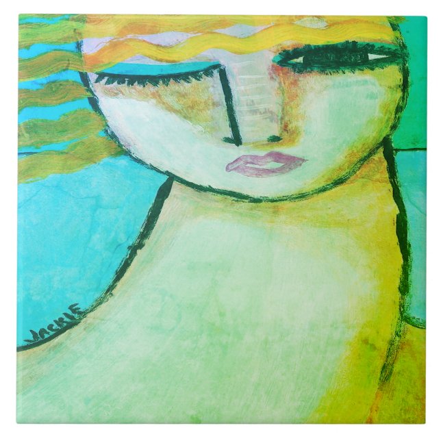 Original Abstract Digital Painting of a Woman Ceramic Tile (Front)