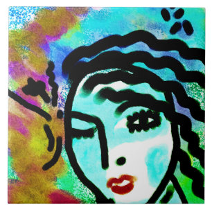 Original Abstract Digital Painting of a Woman Ceramic Tile