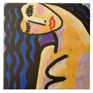 Original Abstract Digital Portrait of a Woman Ceramic Tile