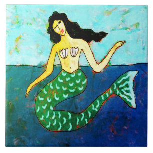 Original Abstract Mermaid Art Ceramic Tile