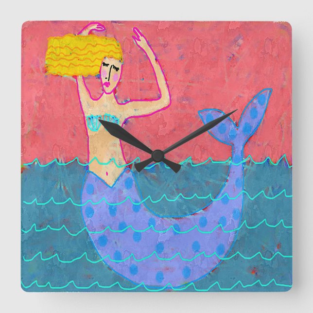 Original Abstract Mermaid Art Square Wall Clock (Front)