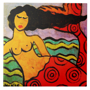 Original Abstract Mermaid Painting Ceramic Tile