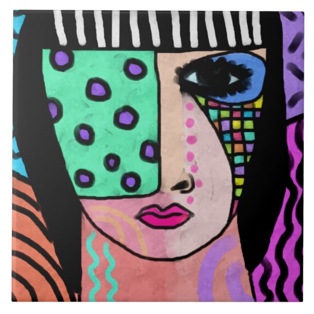 Original Abstract Portrait of a Woman Ceramic Tile (Front)