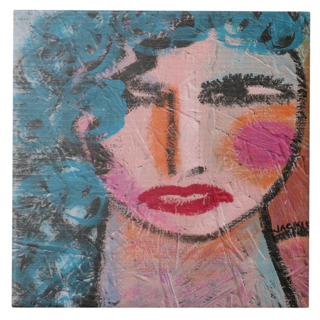 Original Abstract Portrait of a Woman Ceramic Tile (Front)
