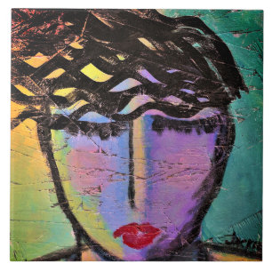 Original Abstract Portrait of a Woman on OSB Board Ceramic Tile