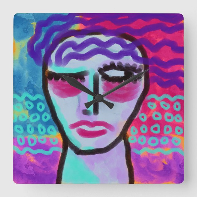 Original Abstract Portrait of a Woman Square Wall Clock (Front)