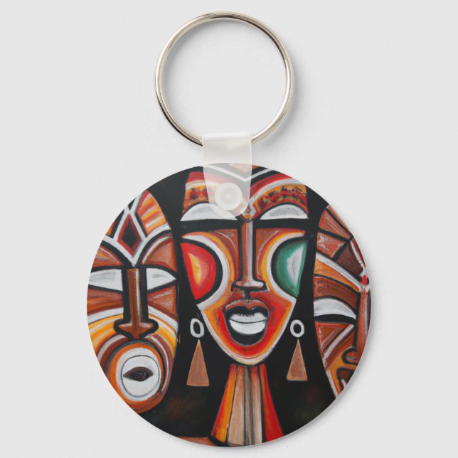 Original African Mask Art  Silver Plated Necklace Key Ring (Front)