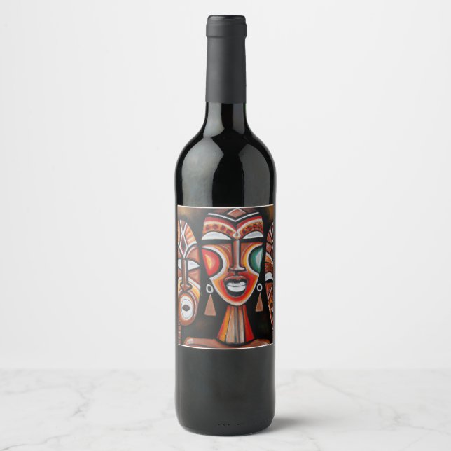 Original African Mask Art  Wine Label (Front)