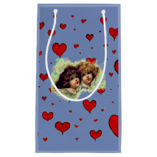 ORIGINAL ART ANGELS AND HEARTS IN BLUE Gift Bag