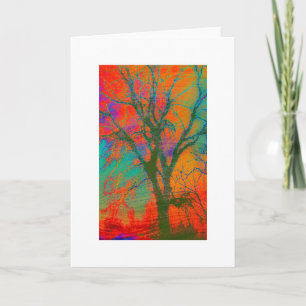 original art blank  greeting card autumn tree