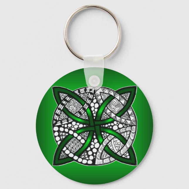 Original Art Celtic Knot Green Key Ring (Front)