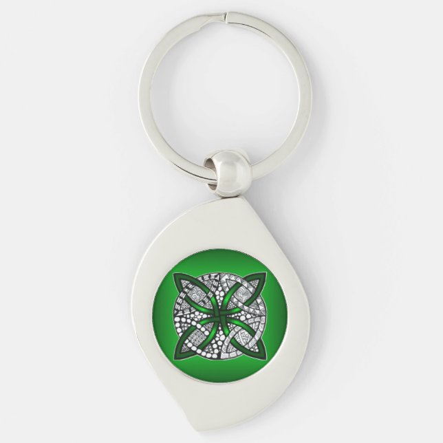 Original Art Celtic Knot Green Key Ring (Front)