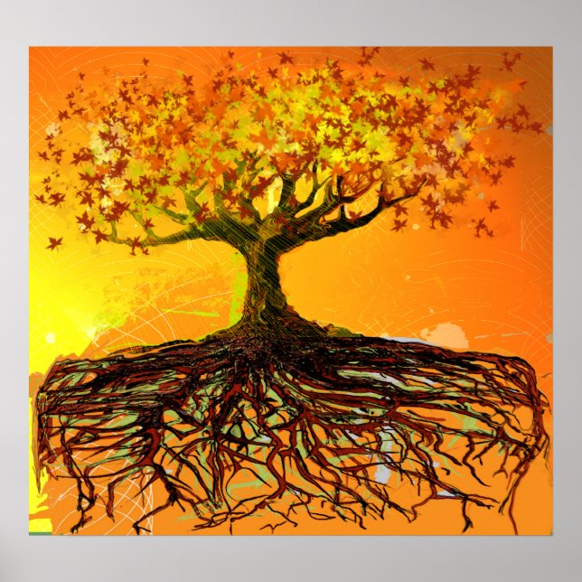 Original Art- Distressed Grunged Roots Tree Poster (Front)