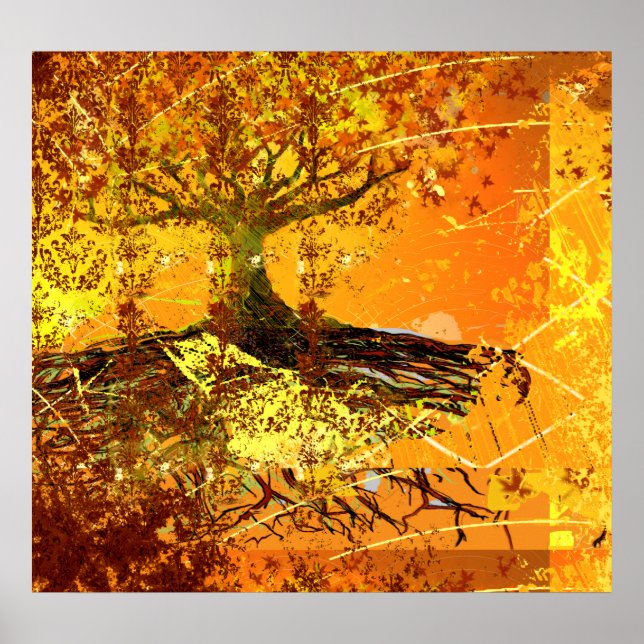 Original Art- Distressed Grunged Roots Tree Poster (Front)
