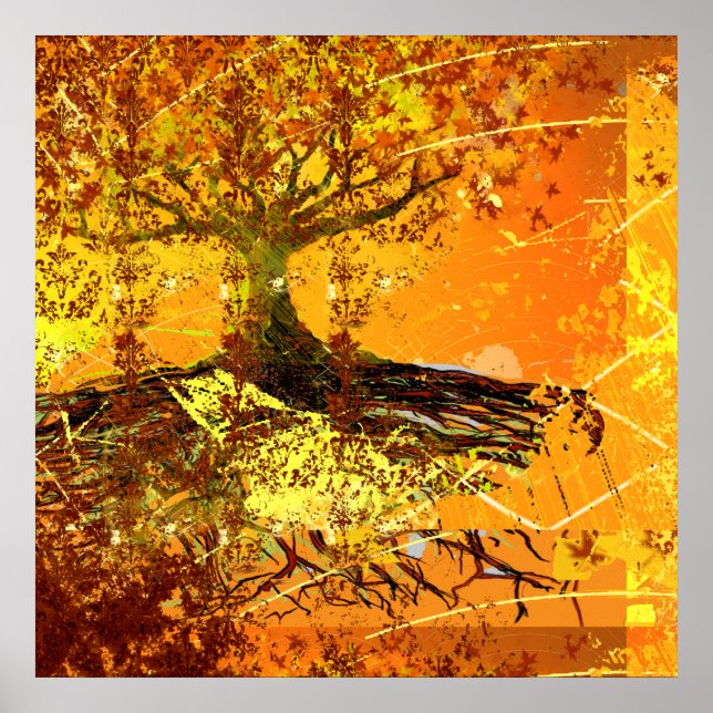 Original Art- Distressed Grunged Roots Tree Poster (Front)