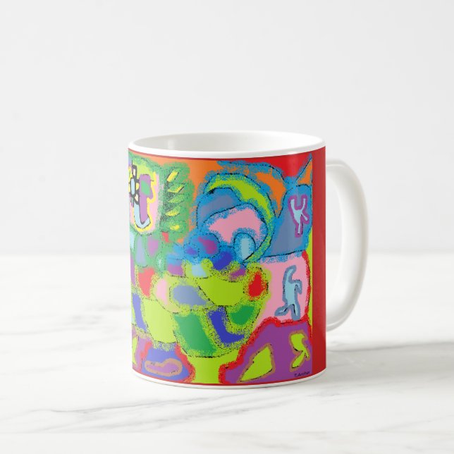 Original art multi coloured Abstract bright signed Coffee Mug (Front Right)