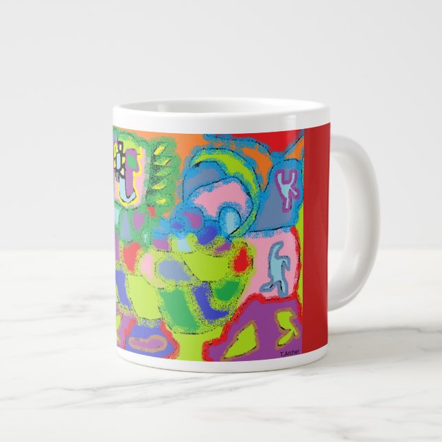 Original art multi coloured Abstract bright signed Large Coffee Mug (Front Right)
