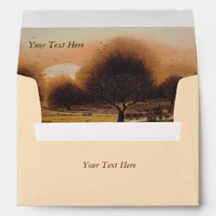 original art of autumn sun setting woods Landscape Envelopes