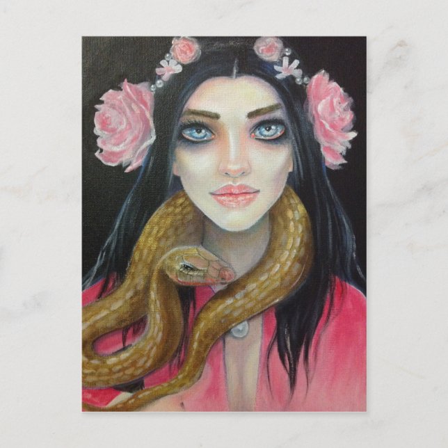 Original art painting of a girl and her snake postcard (Front)